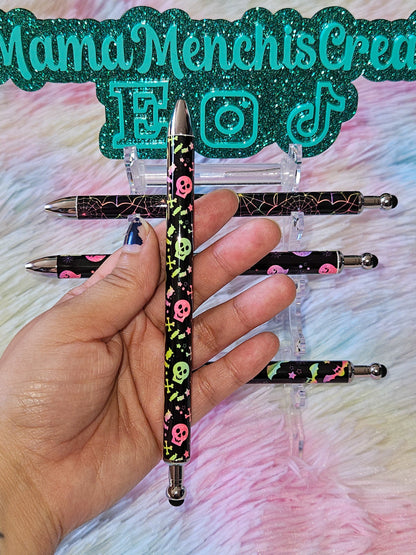 Neon Halloween Skulls Bats Spider Webs Refillable Retractable Gel Pen