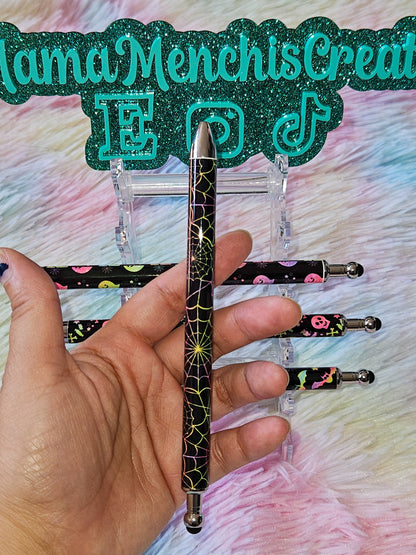 Neon Halloween Skulls Bats Spider Webs Refillable Retractable Gel Pen