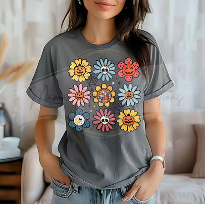 Halloween Flowers and Pumpkins Hand Drawn Sublimation PNG Digital Download