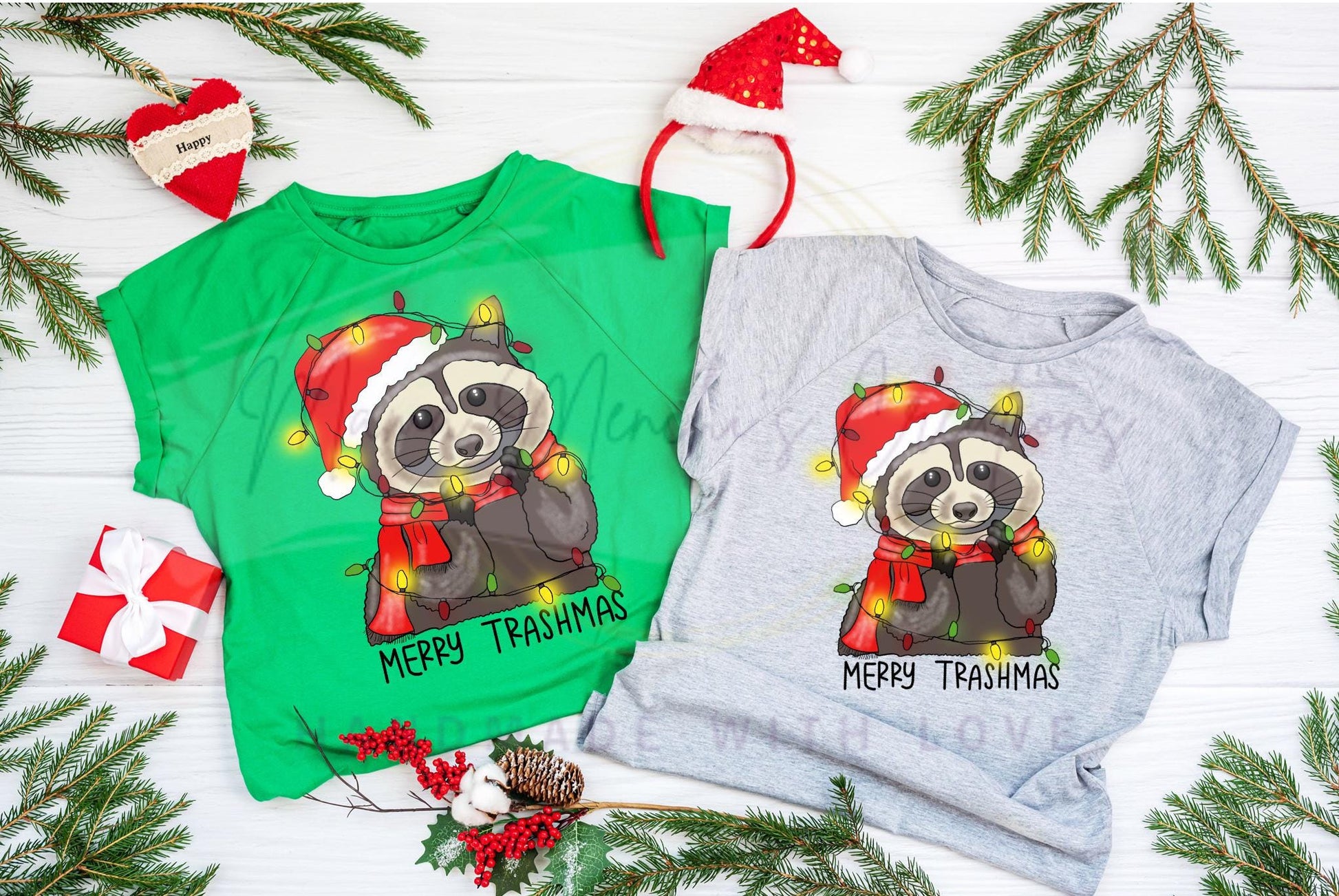 Christmas Raccoon Hand Drawn Sublimation PNG Digital Download
