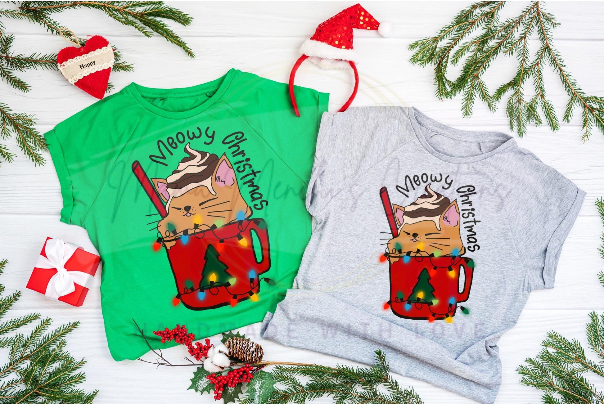 Meowy Christmas Cat Hand Drawn Sublimation PNG Digital Download