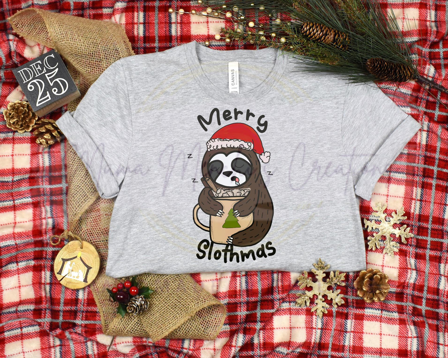 Merry Slothmas cute sloth Christmas Hand Drawn Sublimation PNG Digital Download