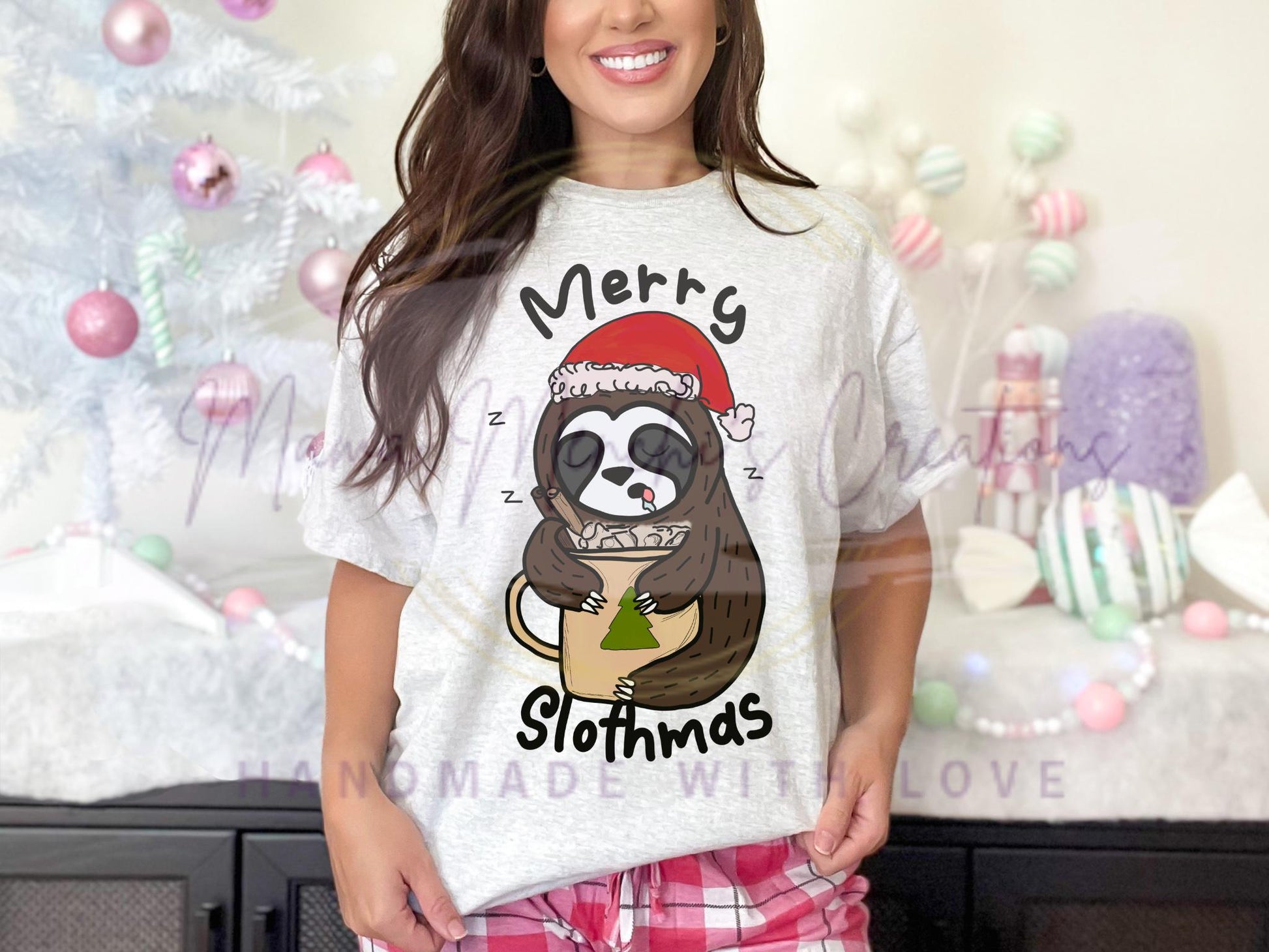 Merry Slothmas cute sloth Christmas Hand Drawn Sublimation PNG Digital Download