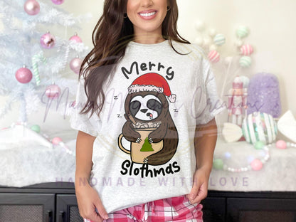 Merry Slothmas cute sloth Christmas Hand Drawn Sublimation PNG Digital Download