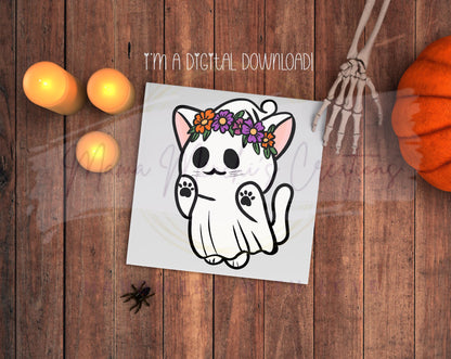 Ghost Cat Halloween PNG, Spooky Kitten Clipart (Digital Download)