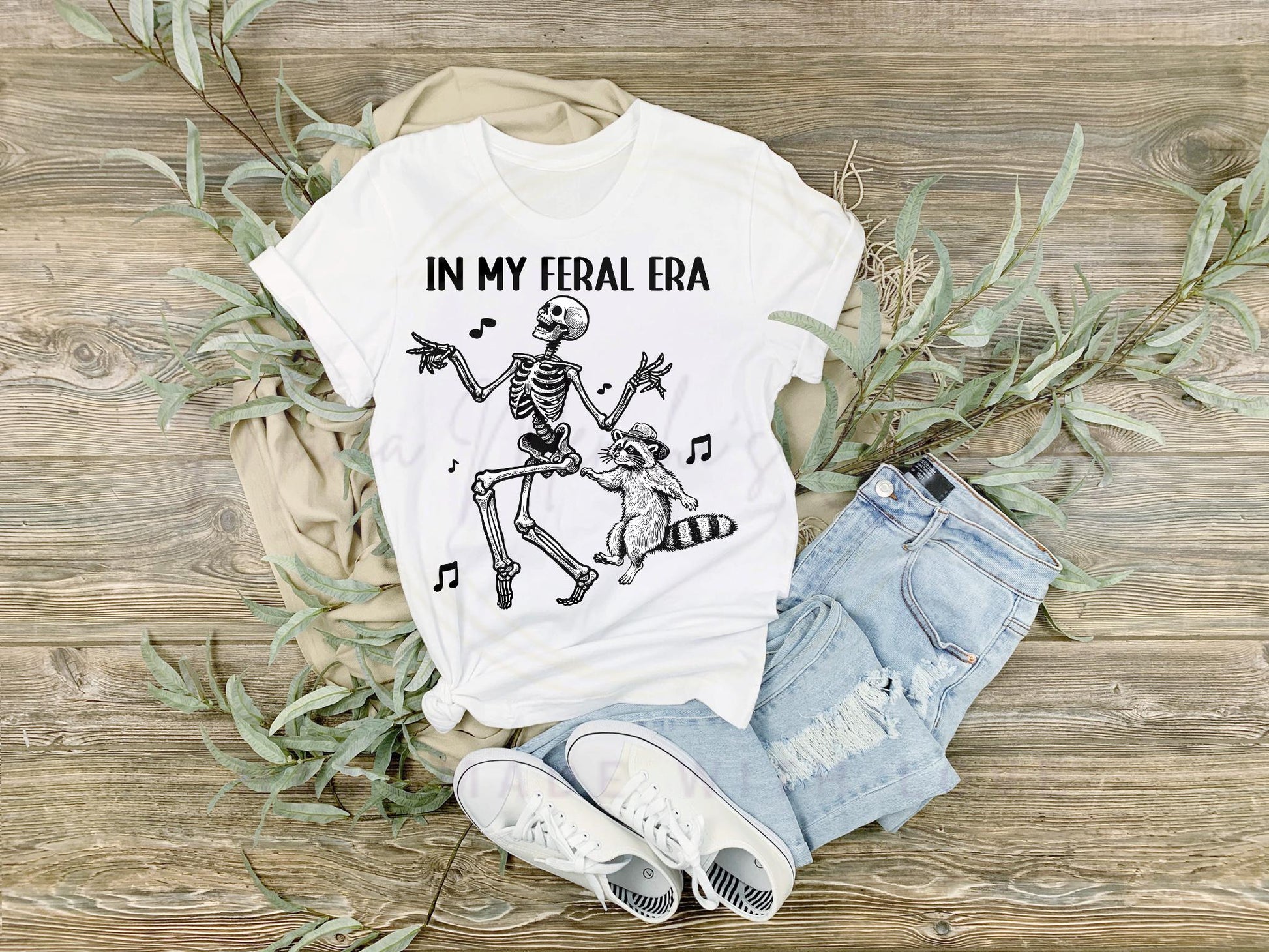 Feral Era Skeleton and Raccoon Hand Drawn Sublimation PNG Digital Download