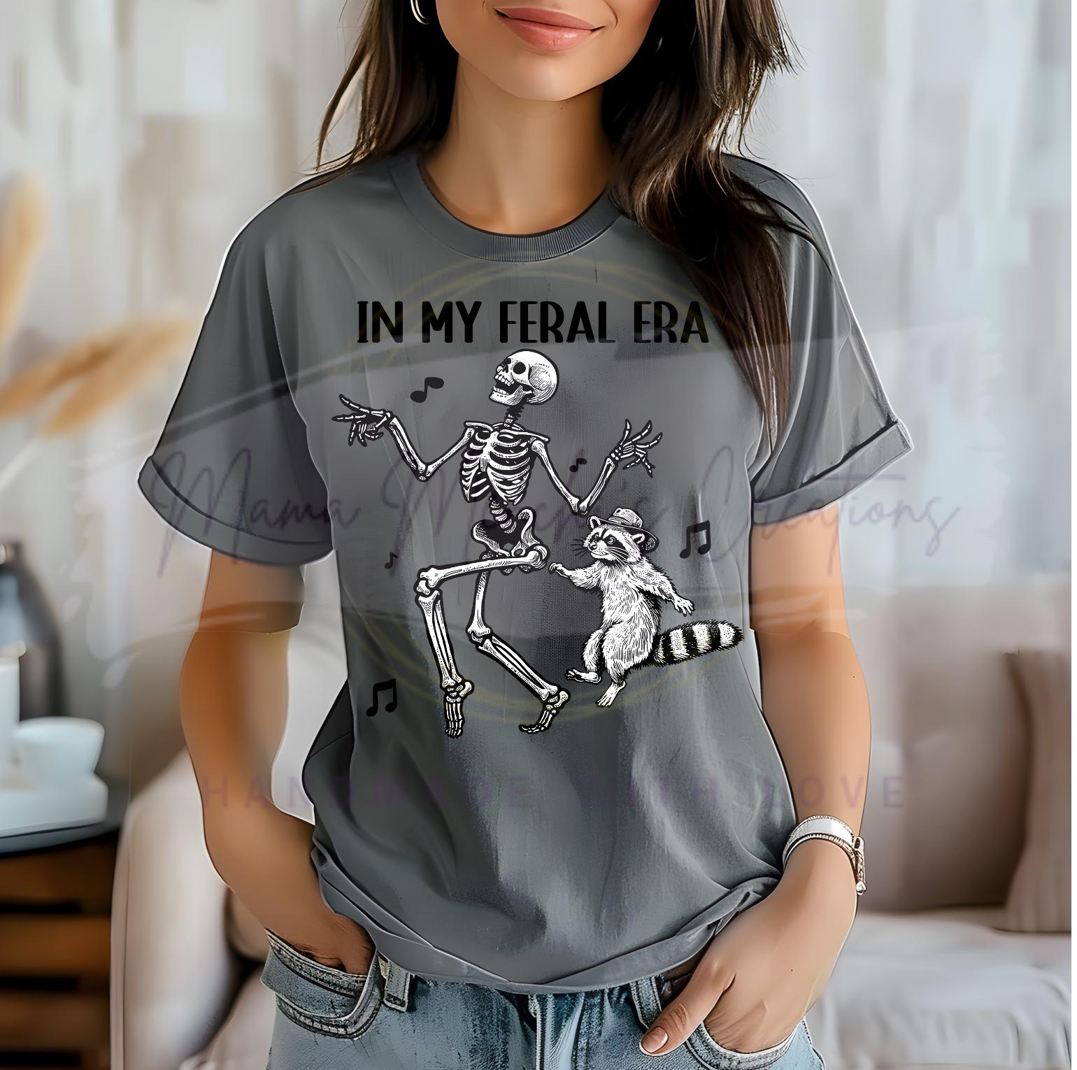 Feral Era Skeleton and Raccoon Hand Drawn Sublimation PNG Digital Download
