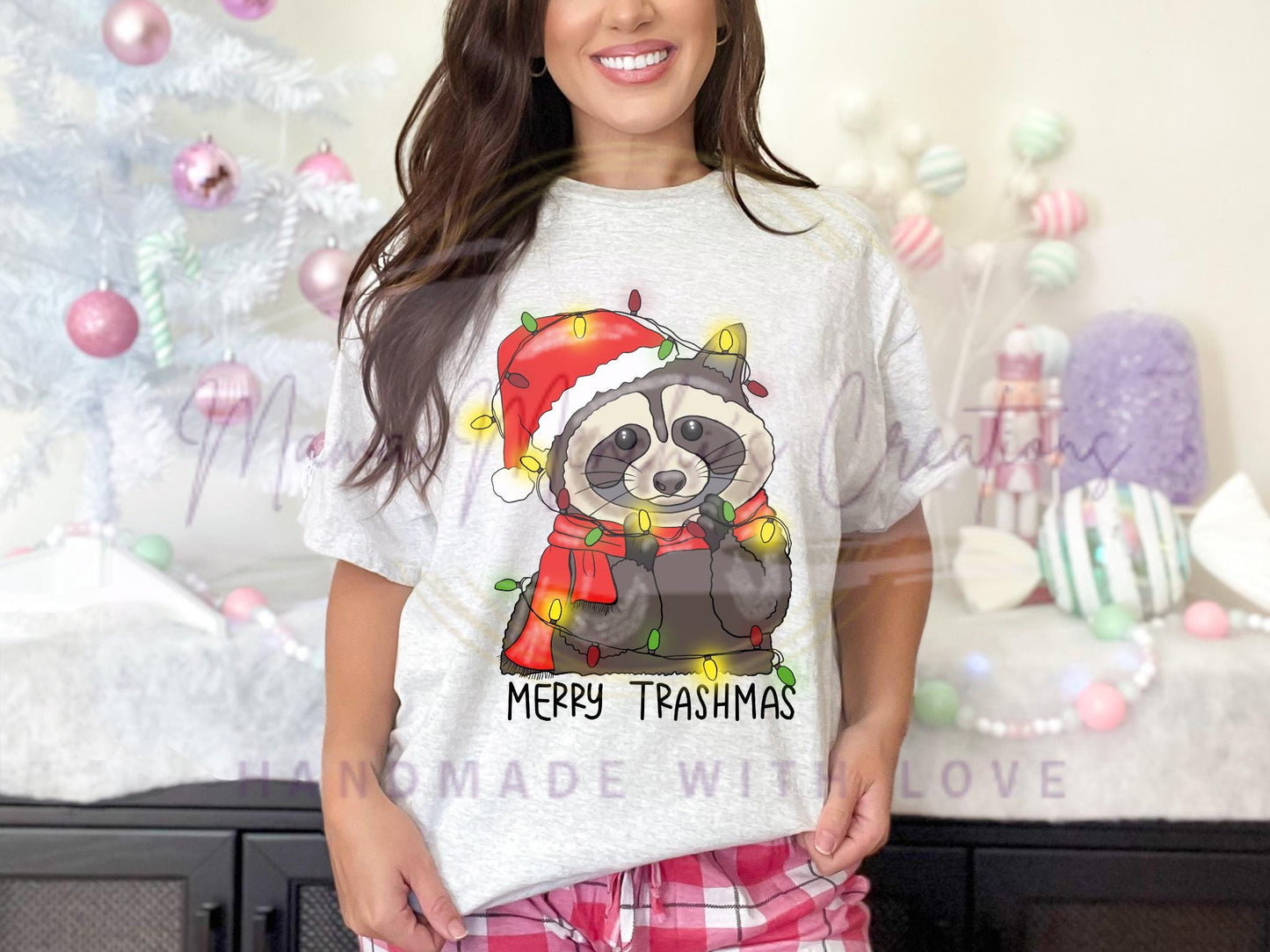 Christmas Raccoon Hand Drawn Sublimation PNG Digital Download