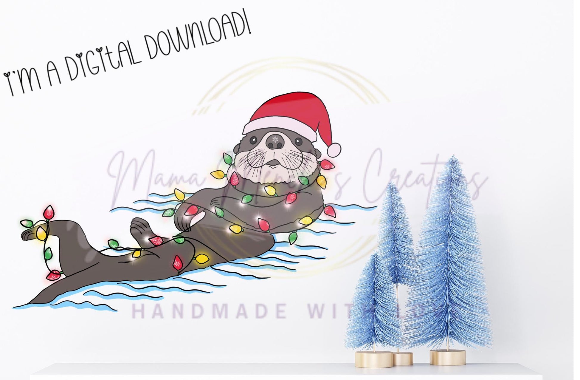 Christmas Otter Hand Drawn Sublimation PNG Digital Download