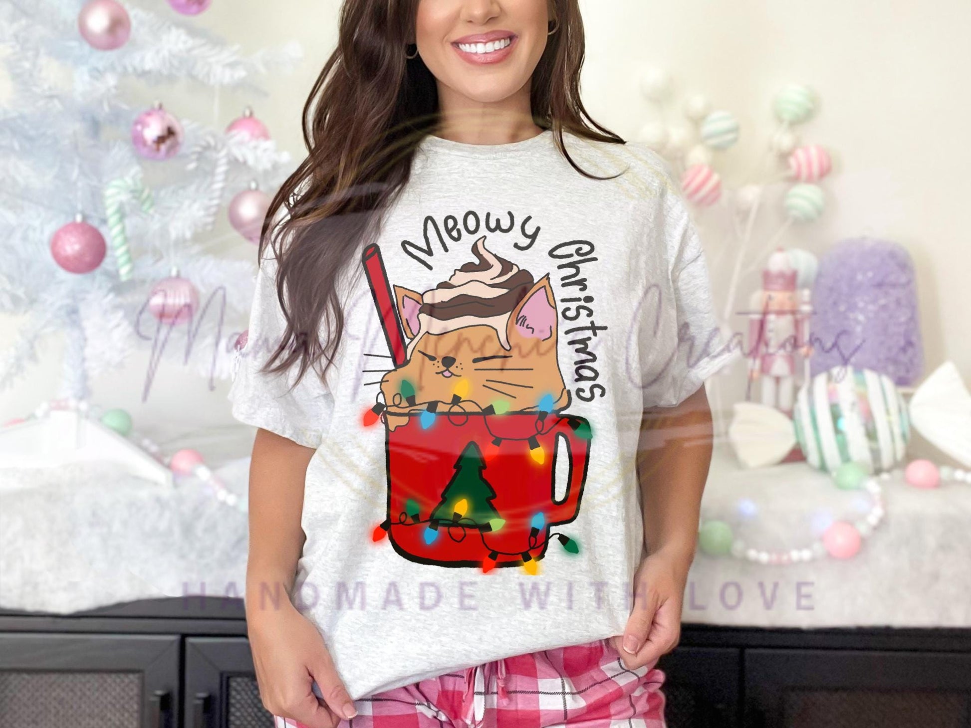 Meowy Christmas Cat Hand Drawn Sublimation PNG Digital Download