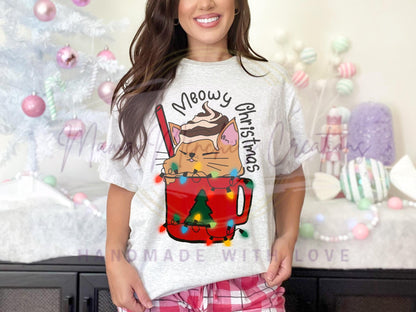 Meowy Christmas Cat Hand Drawn Sublimation PNG Digital Download