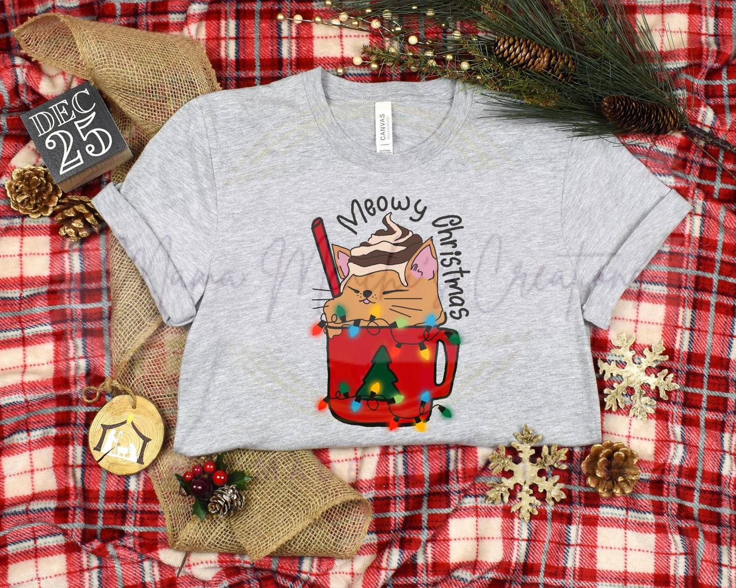 Meowy Christmas Cat Hand Drawn Sublimation PNG Digital Download
