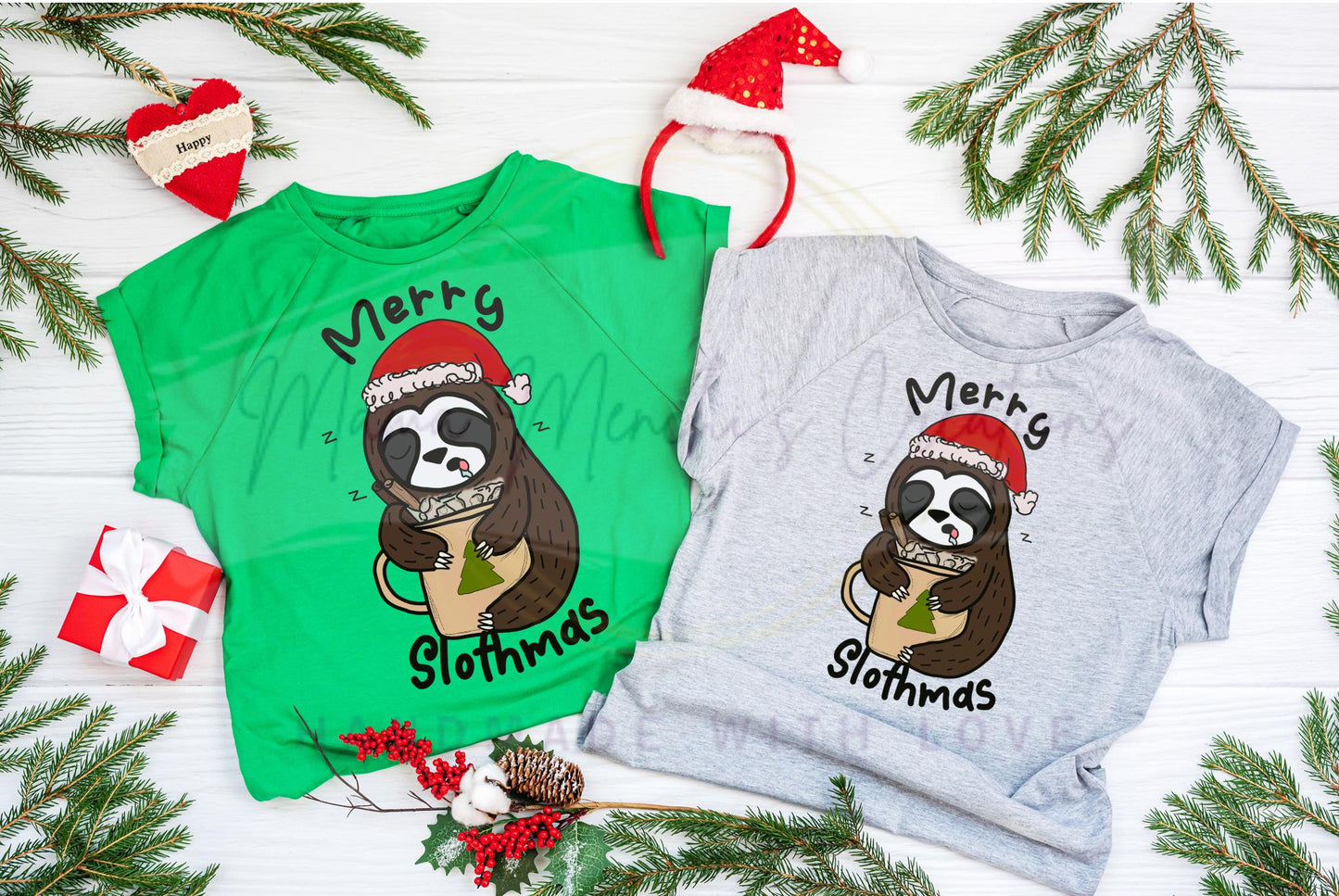 Merry Slothmas cute sloth Christmas Hand Drawn Sublimation PNG Digital Download
