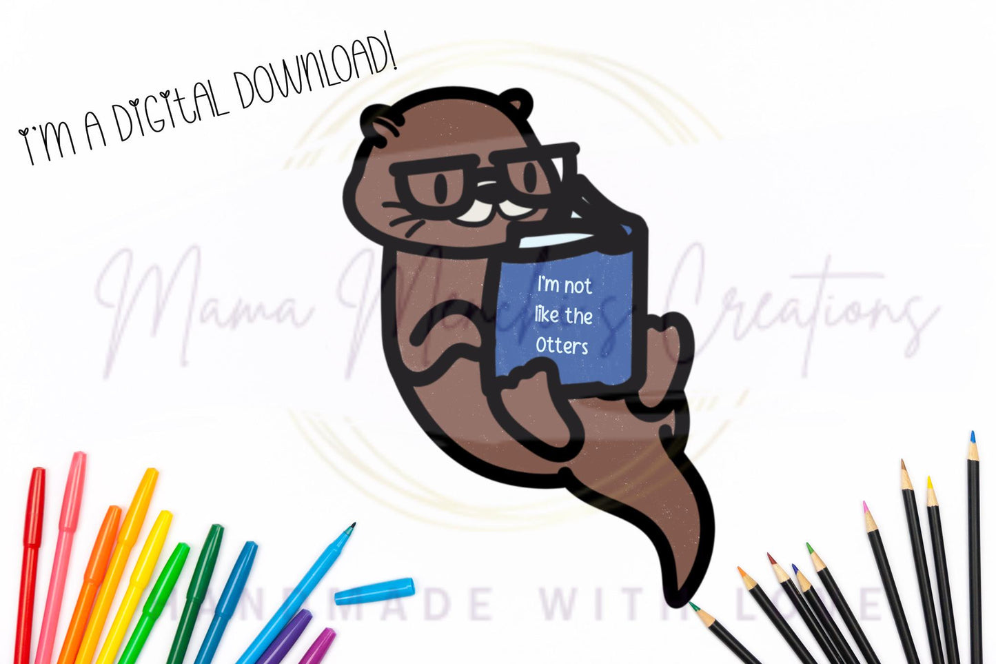Otter Bookworm PNG, Hand Drawn Animal Clipart (Digital Download)