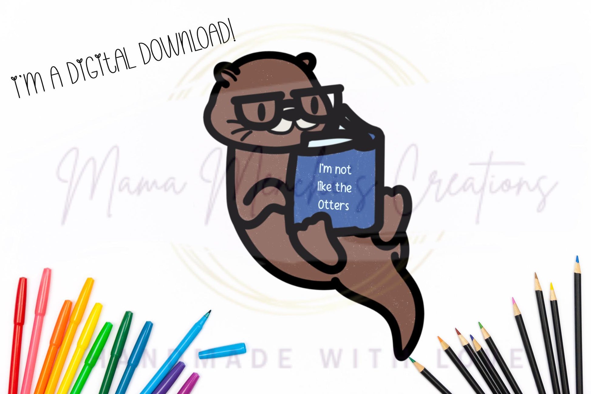 Otter Bookworm PNG, Hand Drawn Animal Clipart (Digital Download)
