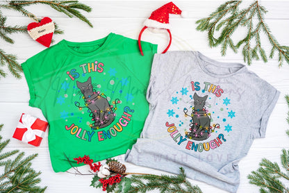 Jolly Enough Christmas Cat with Lights Hand Drawn Sublimation PNG Digital Download