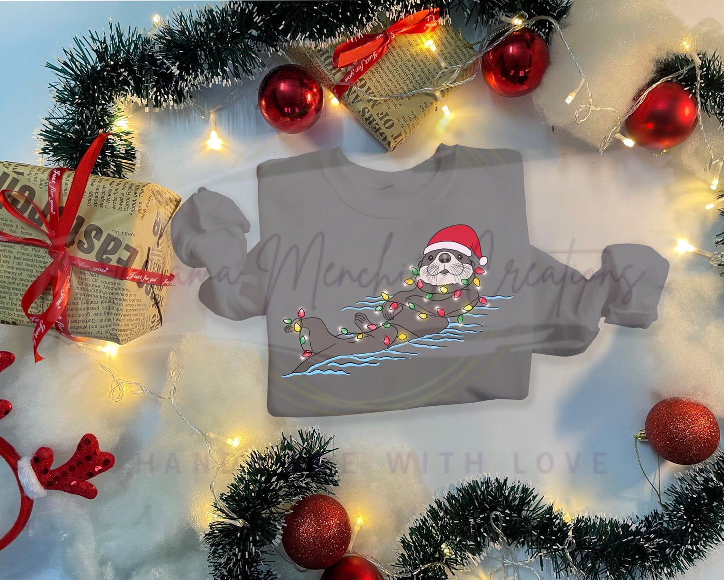 Christmas Otter Hand Drawn Sublimation PNG Digital Download