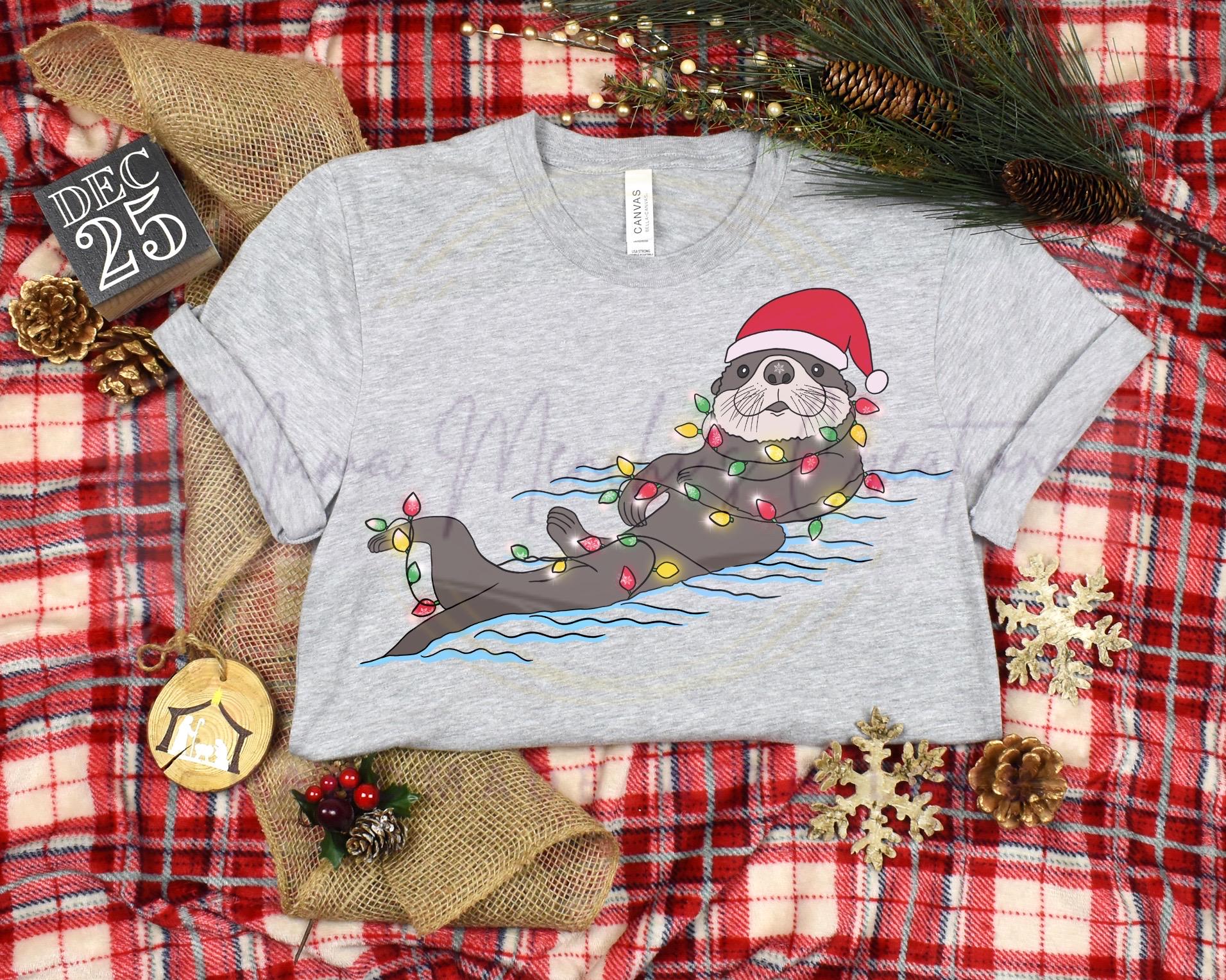 Christmas Otter Hand Drawn Sublimation PNG Digital Download