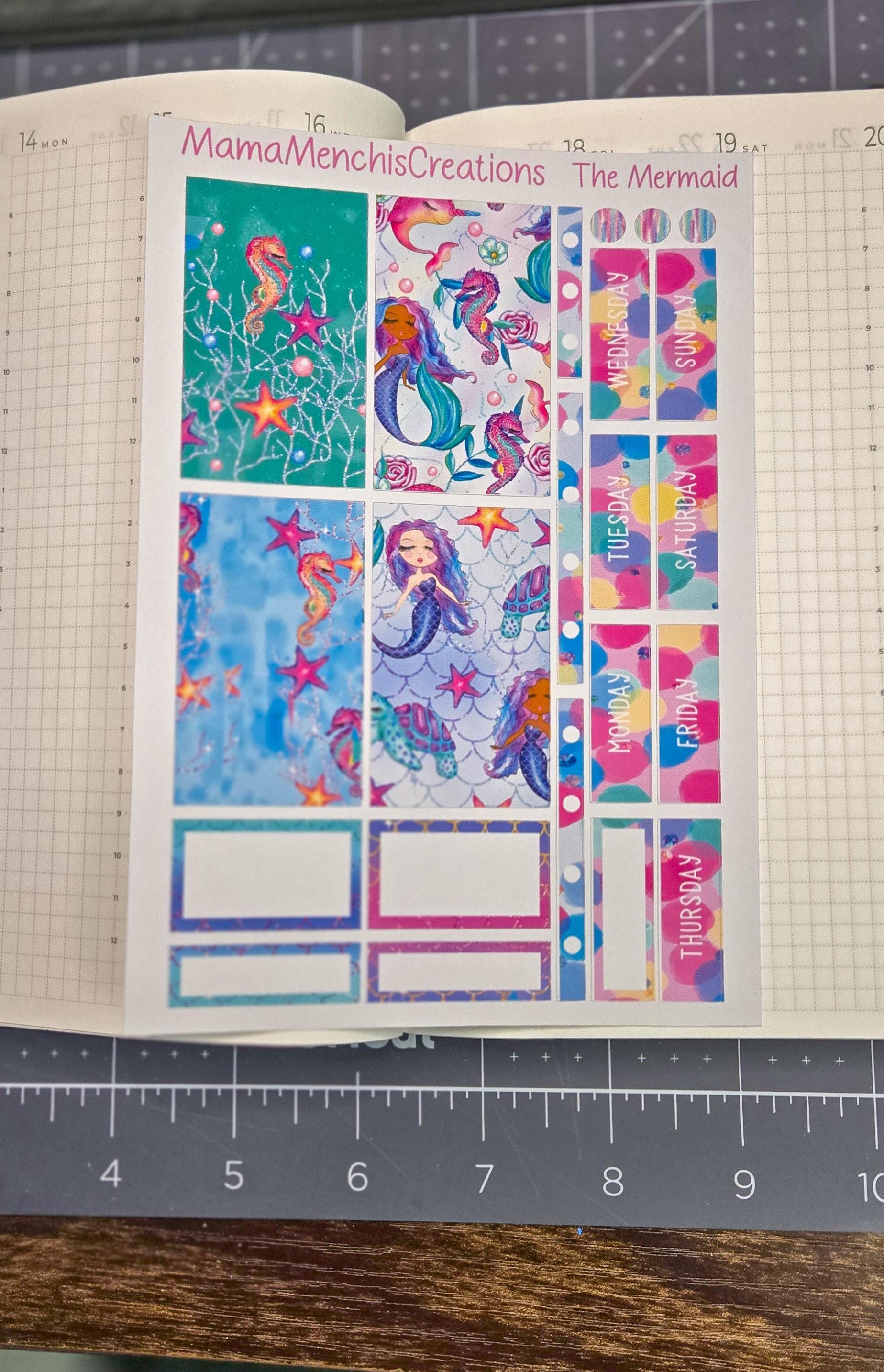Mermaid Summer Ocean Vibes Bujo Journal Planner deco Sticker Matte Sheet