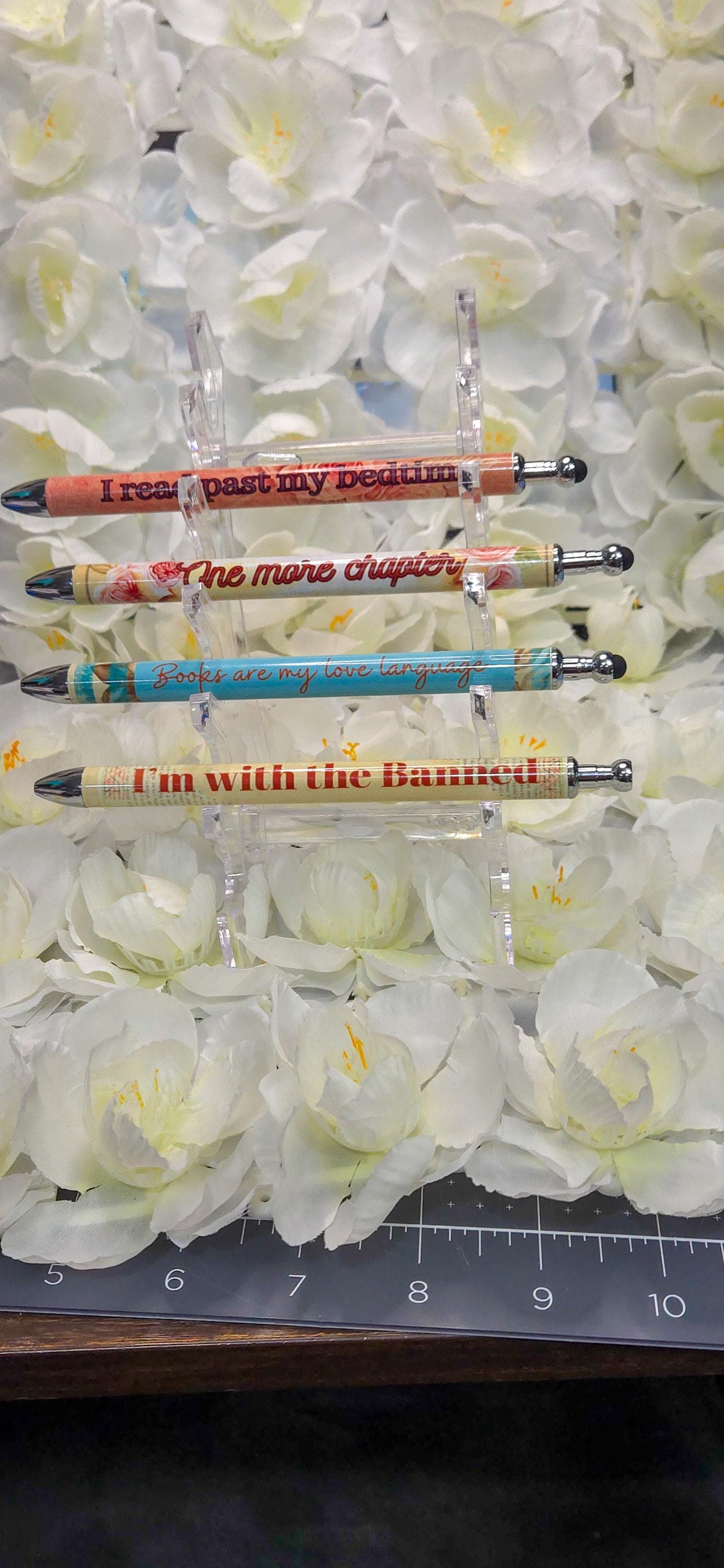 Bookish Floral Gel Pen Refillable Retractable .5mm, Stylus Tip