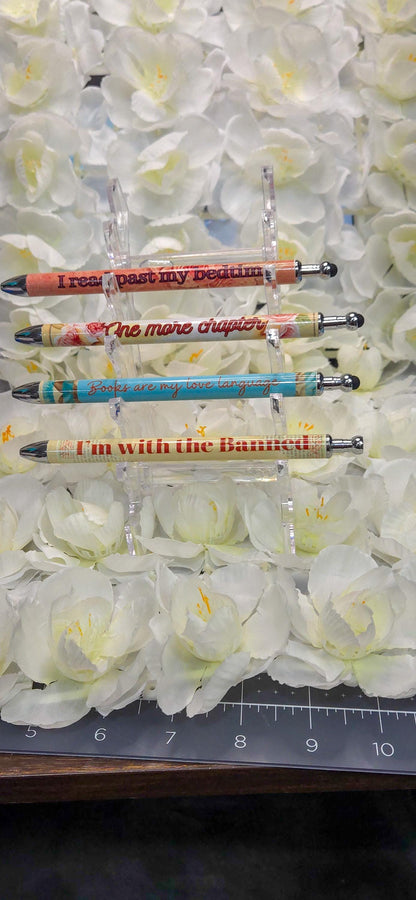 Bookish Floral Gel Pen Refillable Retractable .5mm, Stylus Tip