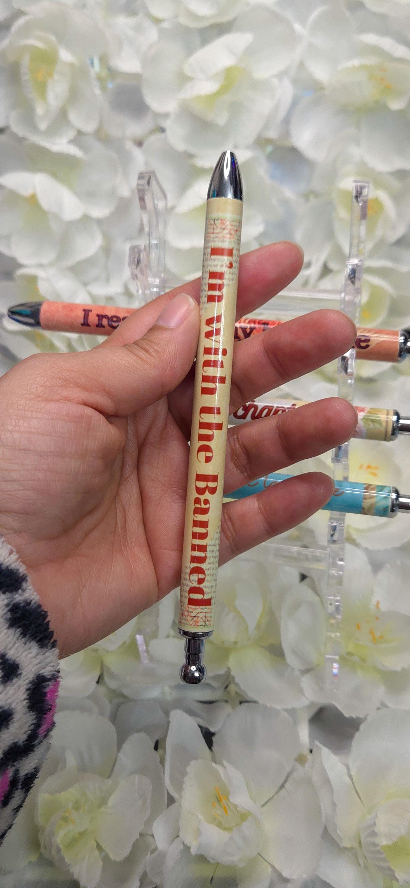 Bookish Floral Gel Pen Refillable Retractable .5mm, Stylus Tip