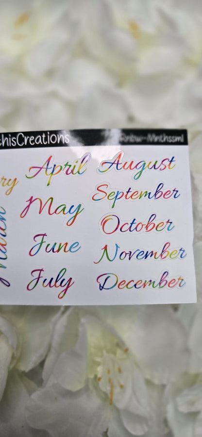 Tiny Rainbow Months Functional Stickers Bujo Journal Planner deco Sticker Sheet