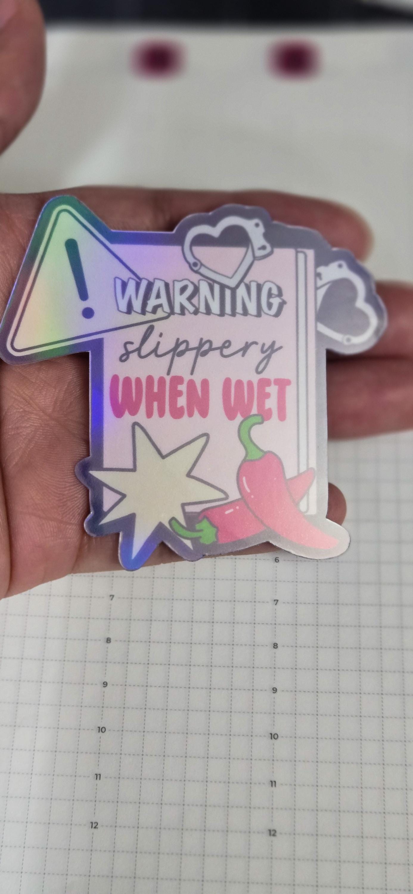 Spicy Slippery When Wet Book Smut Bookish Holographic Die Cut Sticker
