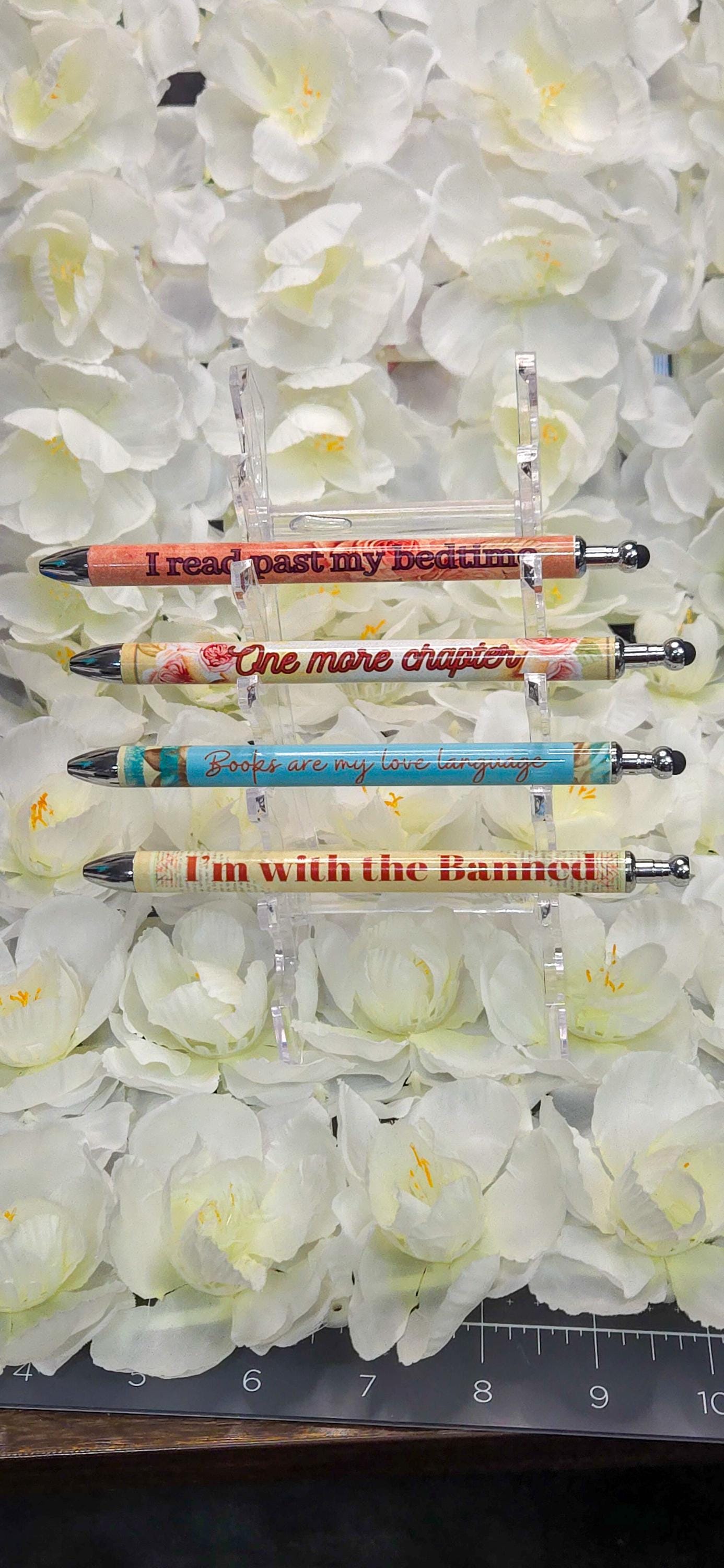 Bookish Floral Gel Pen Refillable Retractable .5mm, Stylus Tip