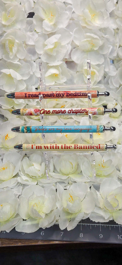Bookish Floral Gel Pen Refillable Retractable .5mm, Stylus Tip