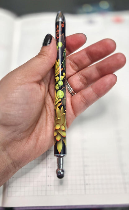 Succulent Plant Retractable Gel Pen: Refillable .5mm Black Ink