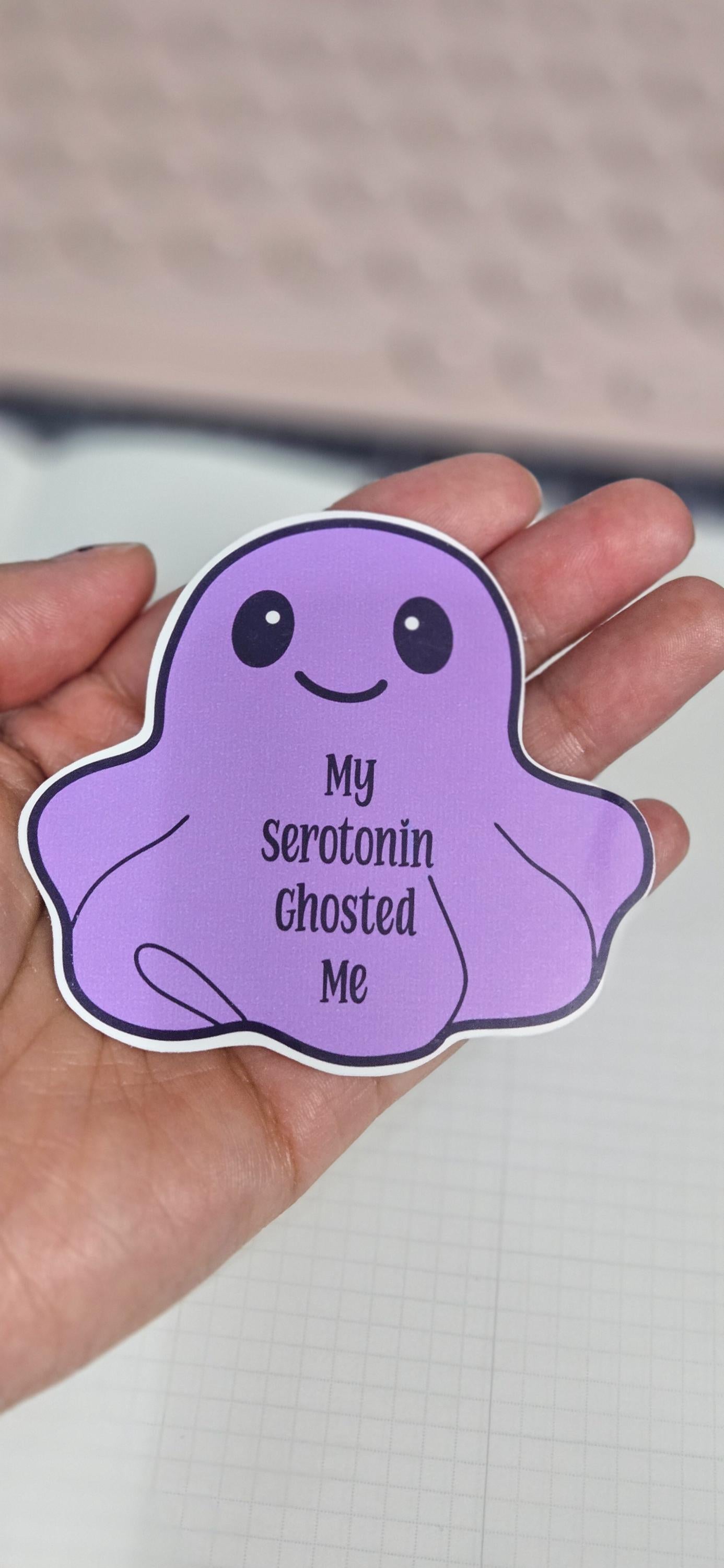 Serotonin Ghost Glossy Sticker - Mental Health Humor