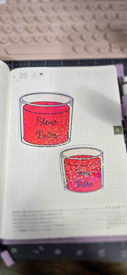 Slow Burn Bookish Glitter Overlay Glossy Die Cut Bujo Journal Planner Sticker