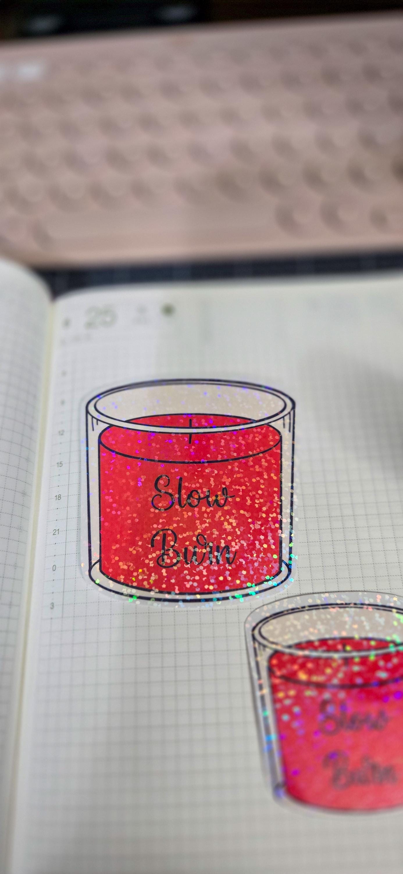 Slow Burn Bookish Glitter Overlay Glossy Die Cut Bujo Journal Planner Sticker
