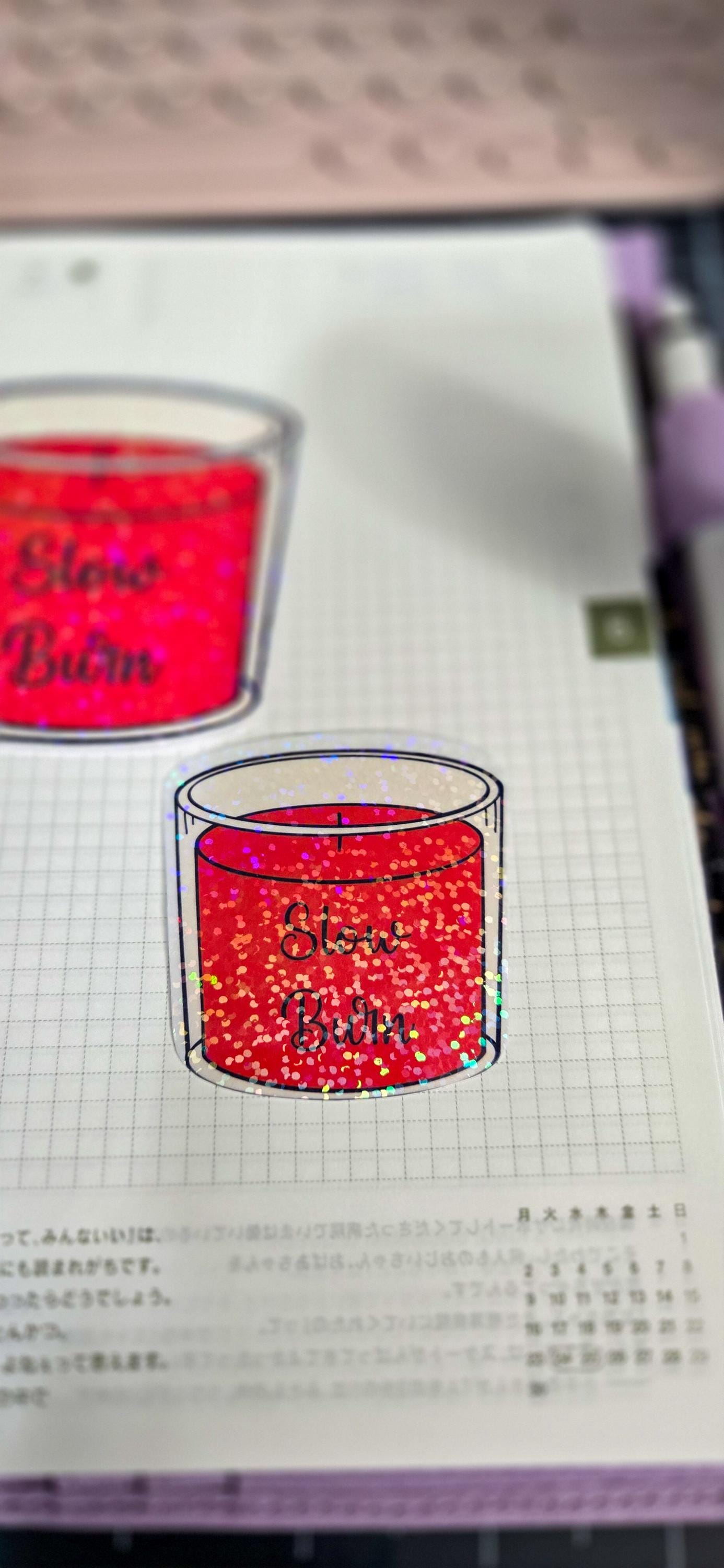 Slow Burn Bookish Glitter Overlay Glossy Die Cut Bujo Journal Planner Sticker