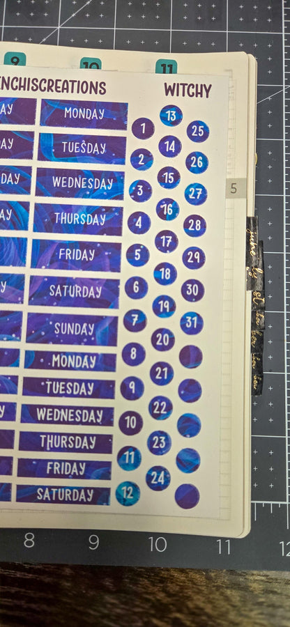 Witchy Days of the Week Functional Stickers Bujo Journal Planner Sticker Sheet