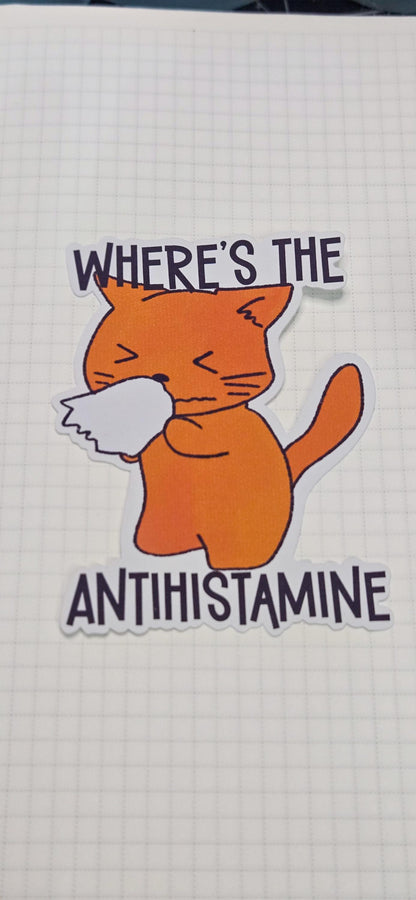 Antihistamine Cat Allergies Matte Die Cut Bujo Journal Planner Laptop Sticker