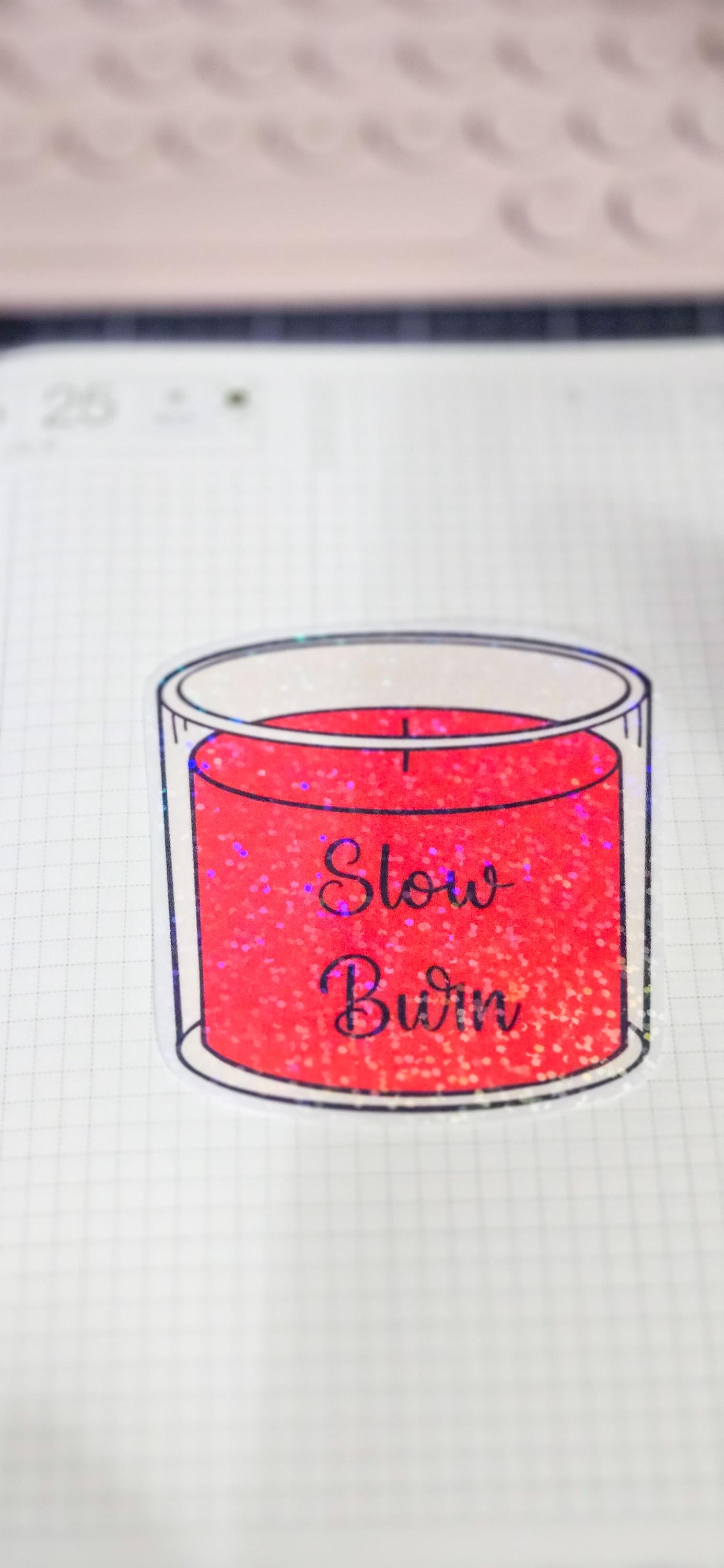 Slow Burn Bookish Glitter Overlay Glossy Die Cut Bujo Journal Planner Sticker