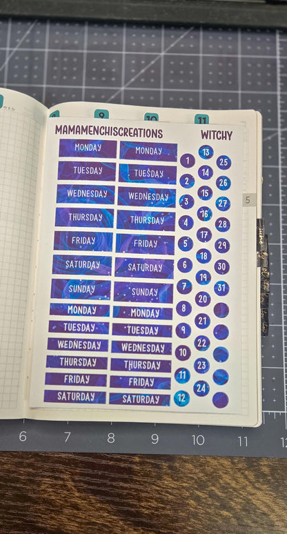 Witchy Days of the Week Functional Stickers Bujo Journal Planner Sticker Sheet