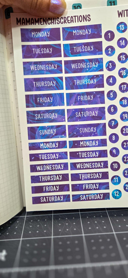 Witchy Days of the Week Functional Stickers Bujo Journal Planner Sticker Sheet