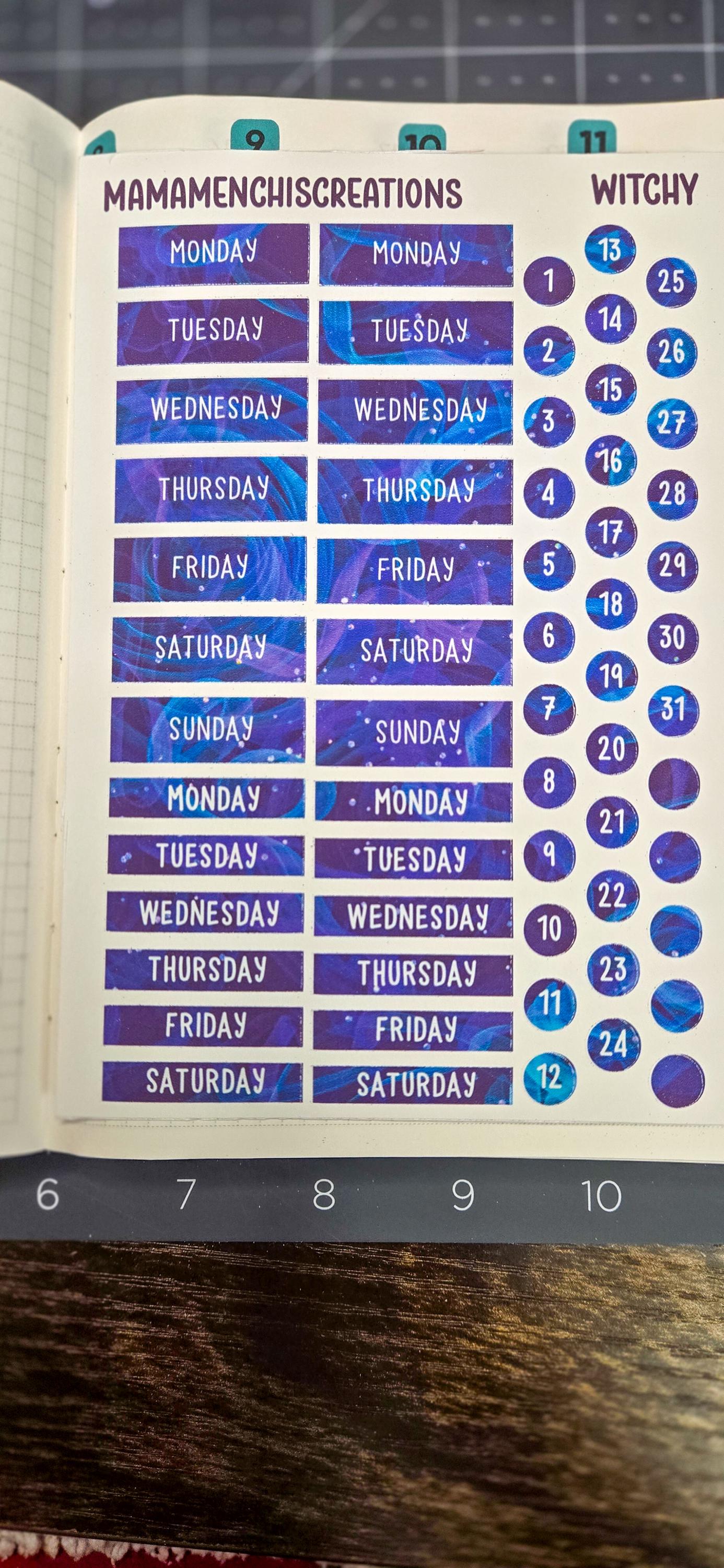 Witchy Days of the Week Functional Stickers Bujo Journal Planner Sticker Sheet