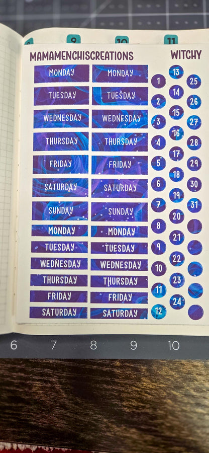 Witchy Days of the Week Functional Stickers Bujo Journal Planner Sticker Sheet