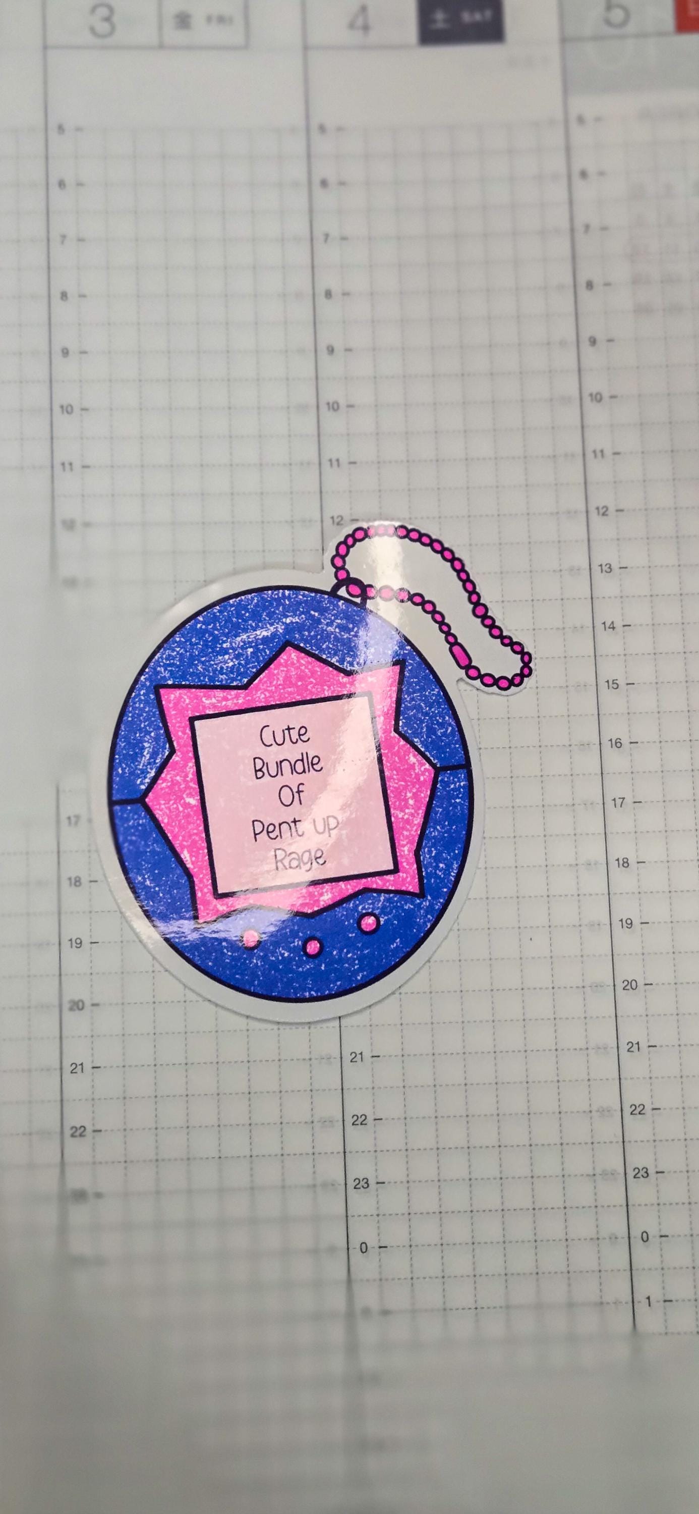 90s Tamagotchi Cute Bundle of Rage Sticker, Glossy Bujo Journal Die Cut