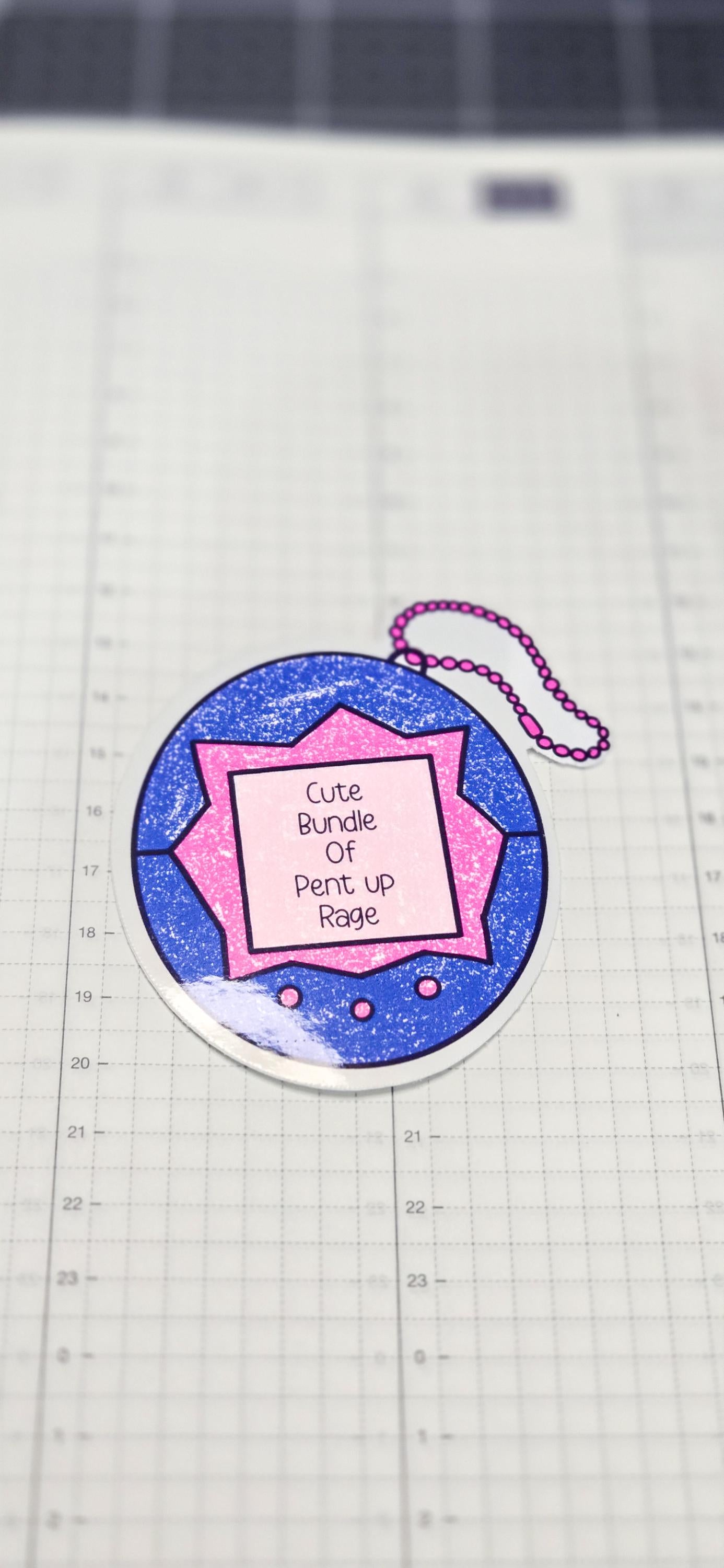 90s Tamagotchi Cute Bundle of Rage Sticker, Glossy Bujo Journal Die Cut
