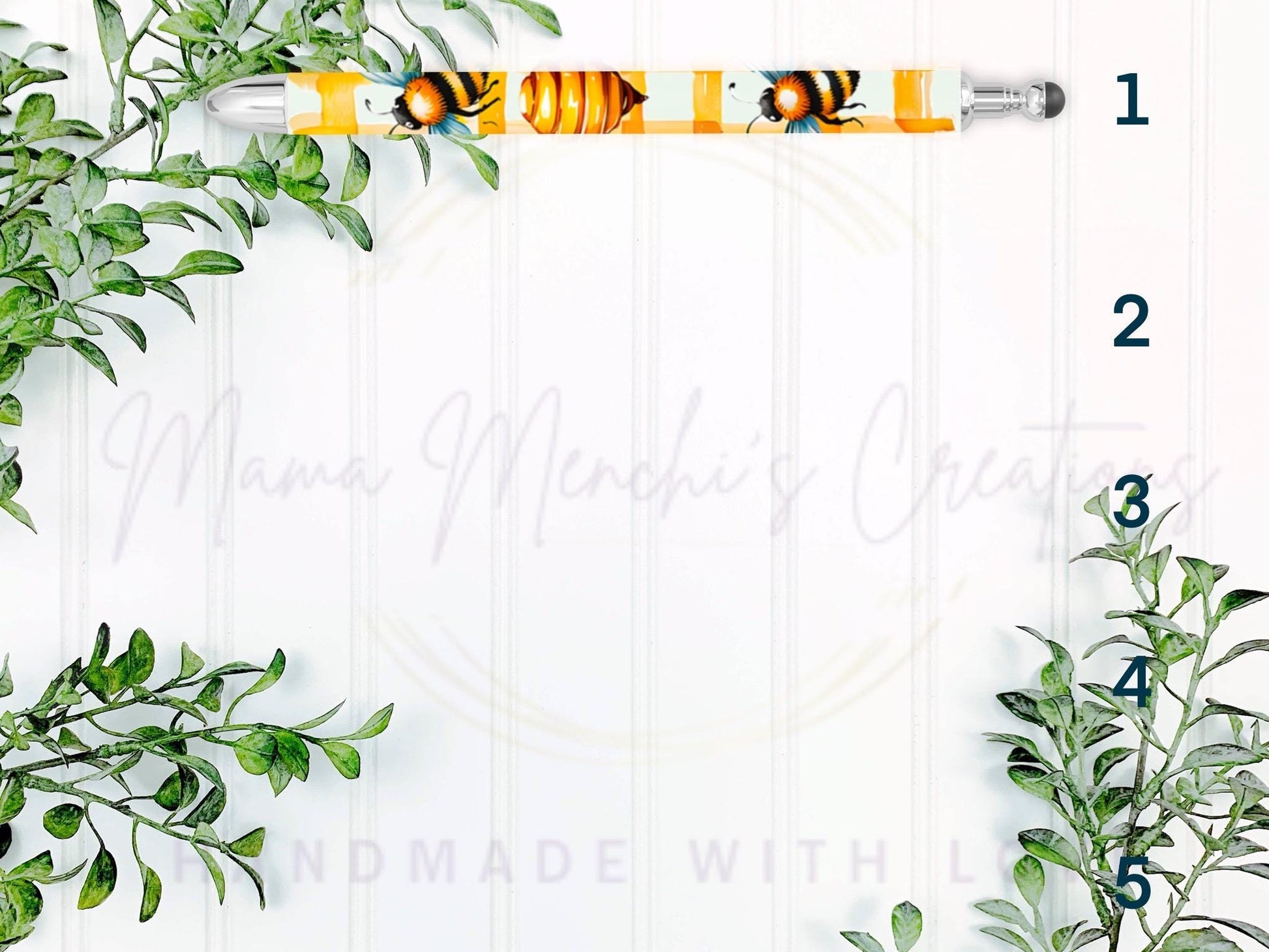Bees and Flowers Gel Pen: Refillable Stainless Steel Pen with Stylus