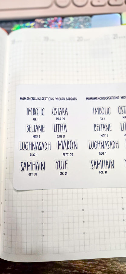Wiccan Sabbats Tiny Functional Matte Bujo Journal Planner deco Sticker Sheet