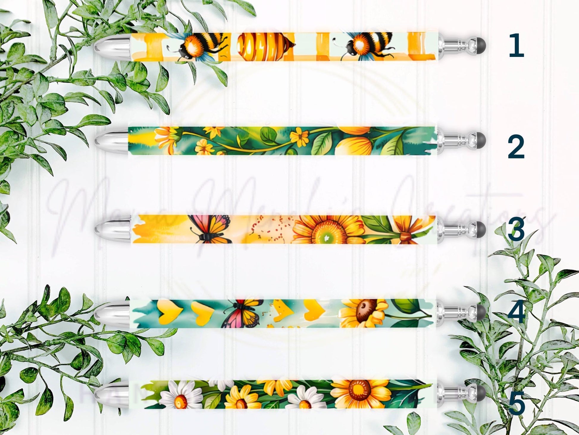 Bees and Flowers Gel Pen: Refillable Stainless Steel Pen with Stylus