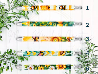 Bees and Flowers Gel Pen: Refillable Stainless Steel Pen with Stylus