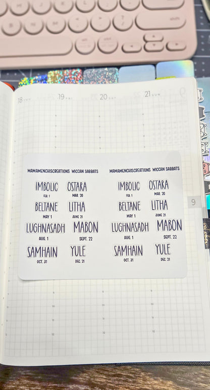 Wiccan Sabbats Tiny Functional Matte Bujo Journal Planner deco Sticker Sheet