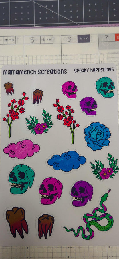 Skulls and Flowers Spooky Halloween Deco Stickers Bujo Journal Planner deco Sticker Sheet